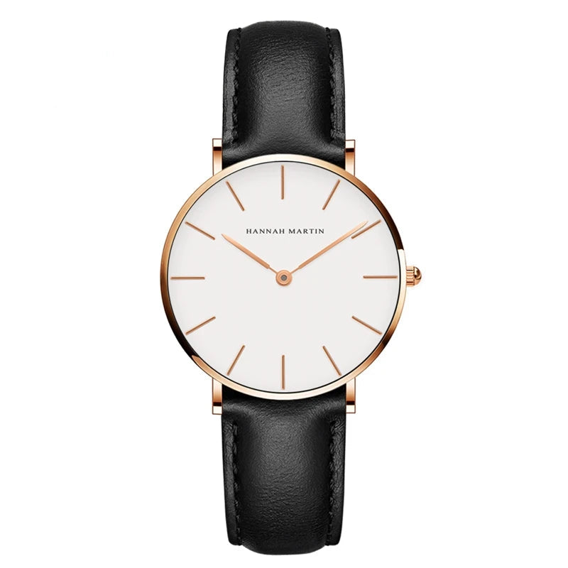 Relógio Pulseira de Couro Feminino Aurie Rosé 36mm