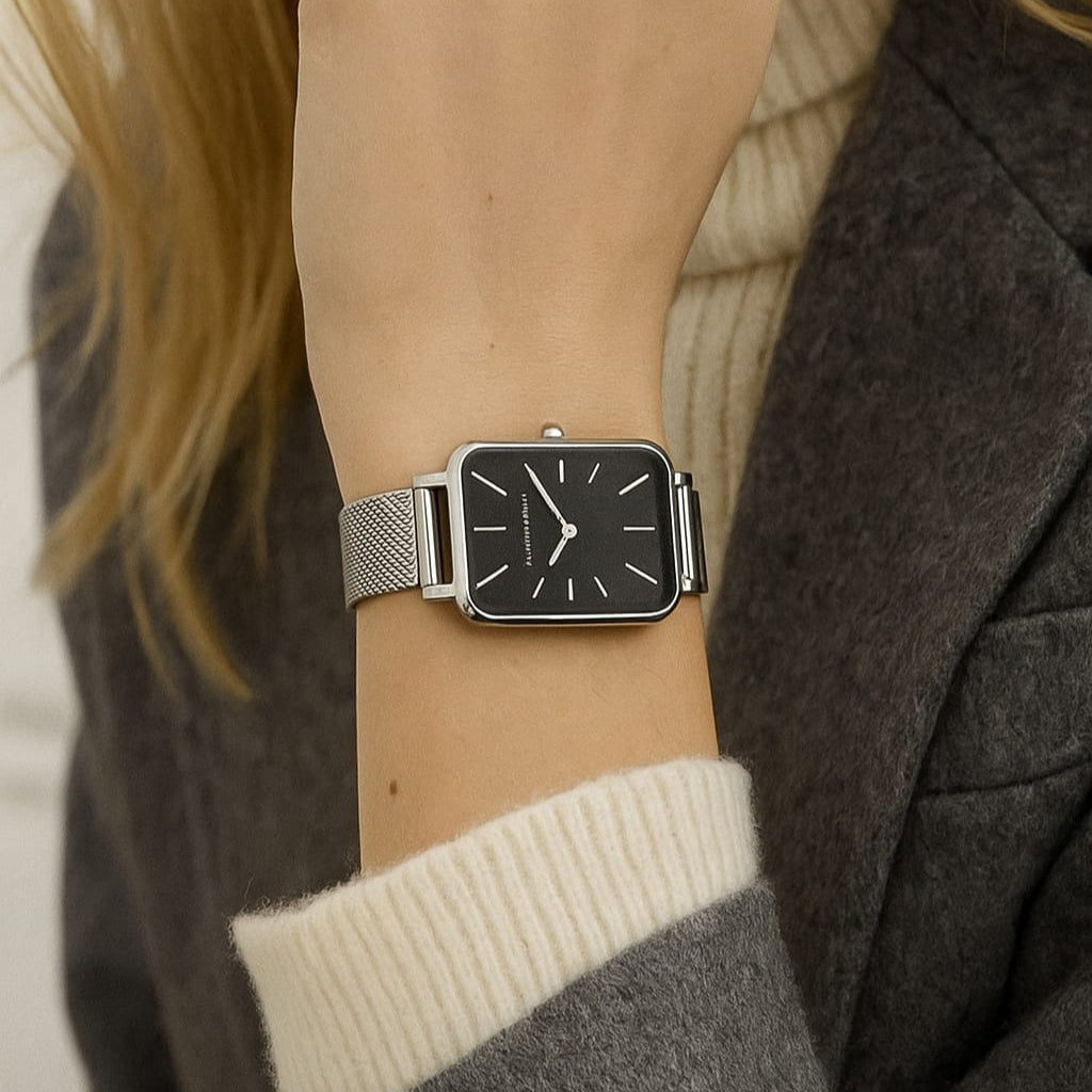 Relógio Feminino Quadrado Ébano Silver 34mm