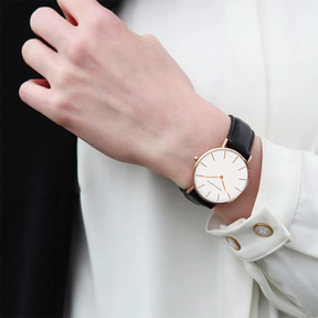 Relógio Pulseira de Couro Feminino Aurie Rosé 36mm