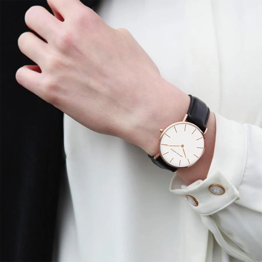 Relógio Pulseira de Couro Feminino Aurie Rosé 36mm