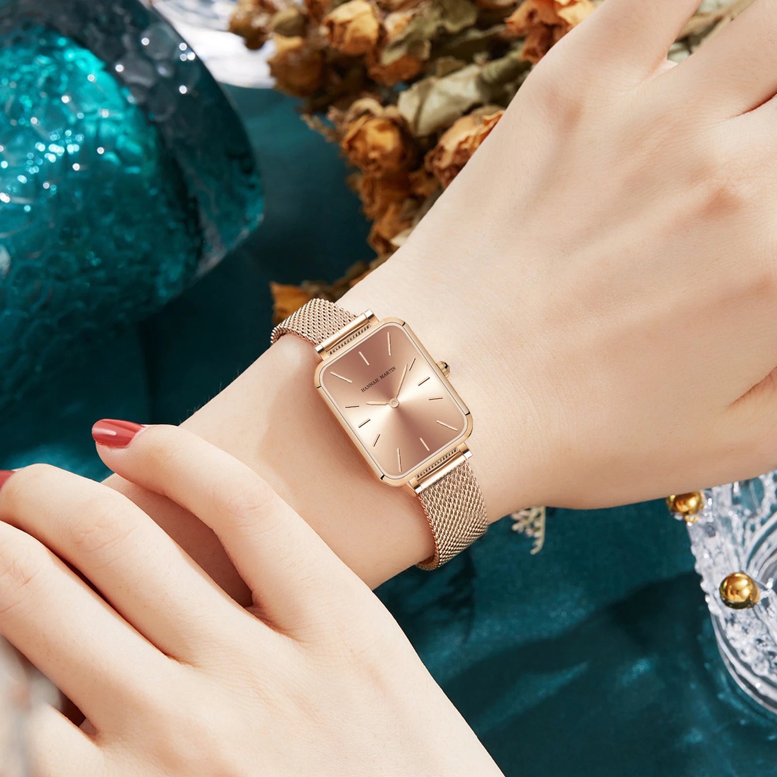 Relógio Feminino Quadrado Aurora Rosé 34mm
