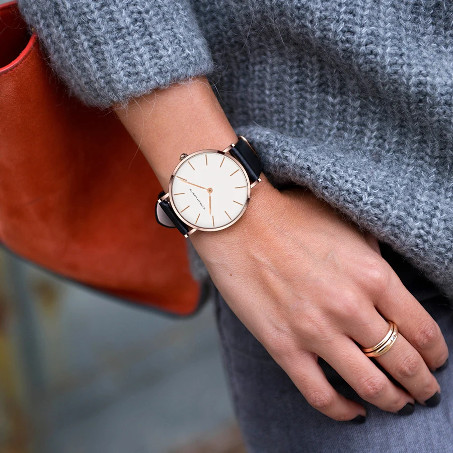 Relógio Pulseira de Couro Feminino Aurie Rosé 36mm